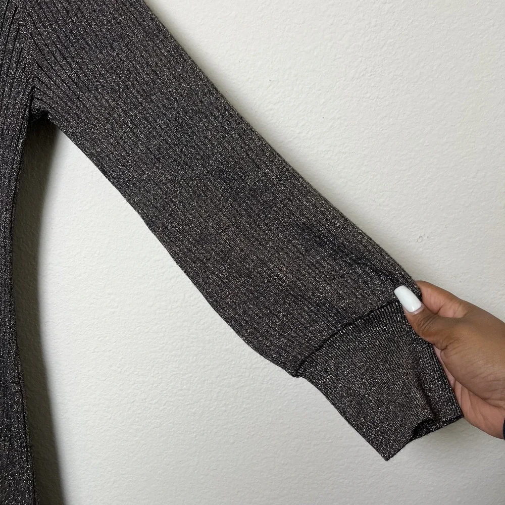 LOFT Women Sparkle Jersey Knit Maxi Dress XL Brown Rib Knit Holiday Party Stretc - Picture 6 of 12